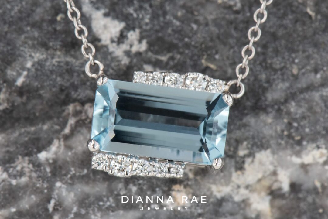 14k White Gold Aquamarine & Diamond Necklace - Image 2