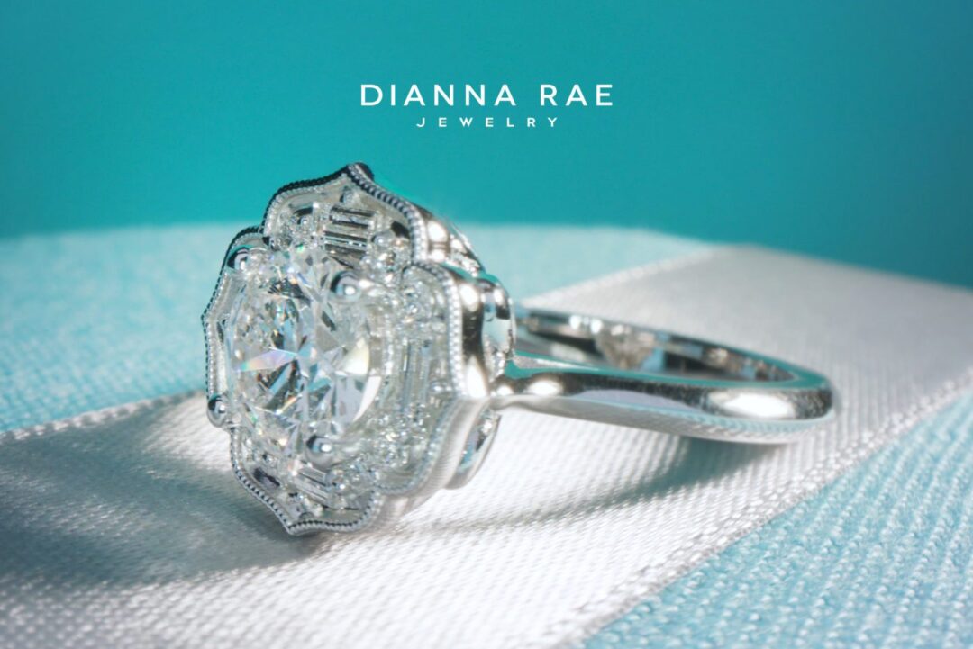 Amaryllis - White Gold Round Halo Engagement Ring with Baguette Diamond Accents - Image 3