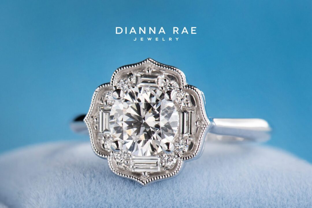 Amaryllis - White Gold Halo Engagement Ring with Round Diamond and Baguette Diamond Accents - Image 3