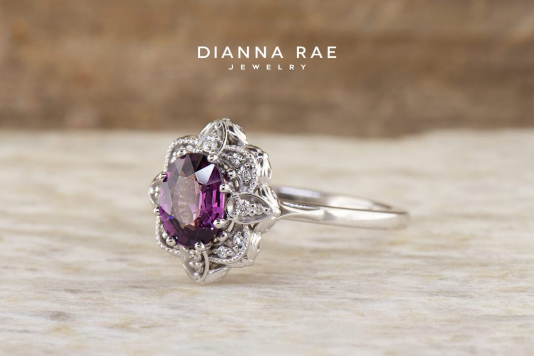 Vintage Grape Garnet Ring with Floral Design