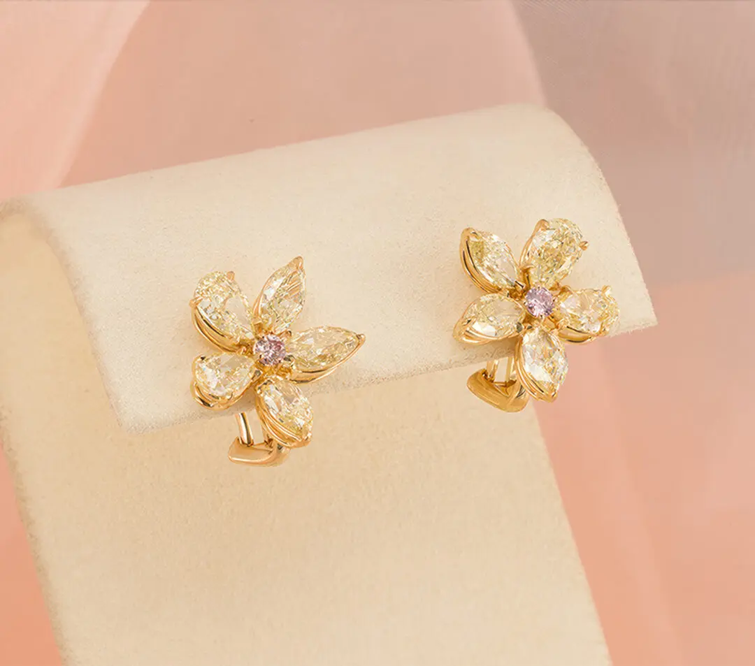 Various Shaped Natural Diamond Earrings with Pink Diamond Centers