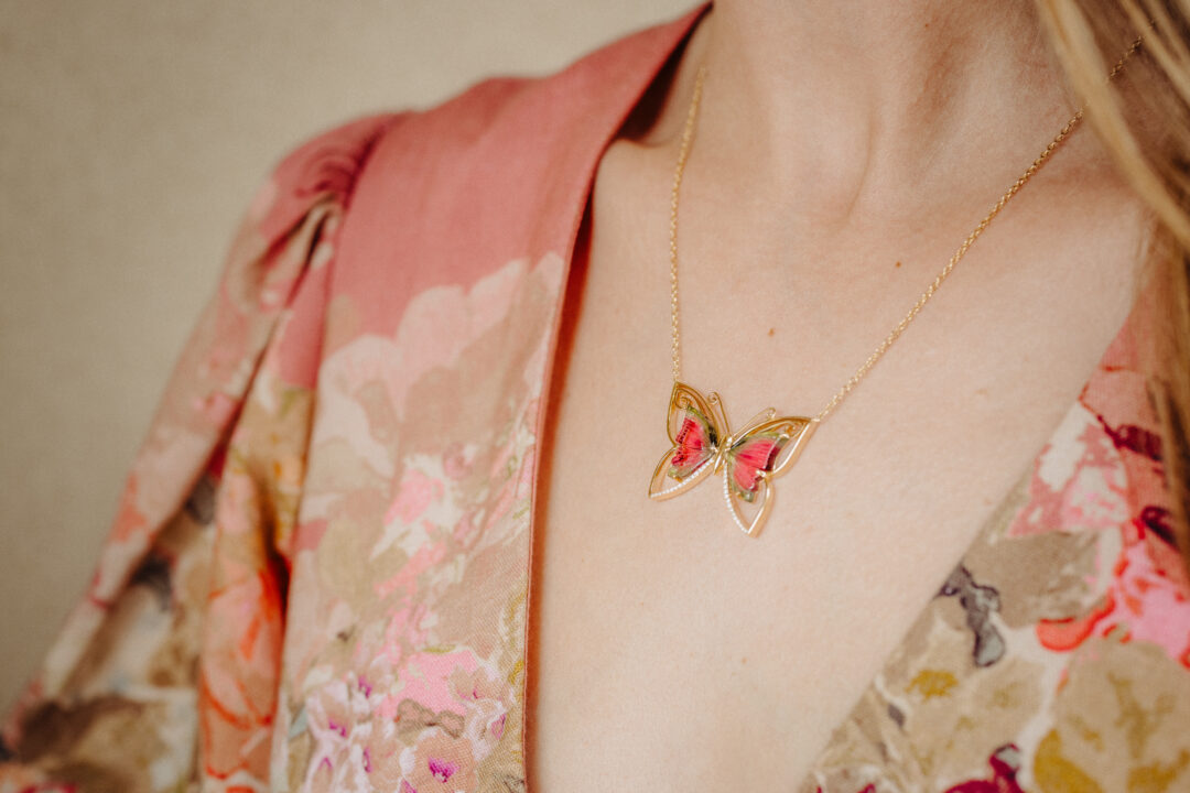 Tourmaline & Diamond Butterfly Pendant - Image 2