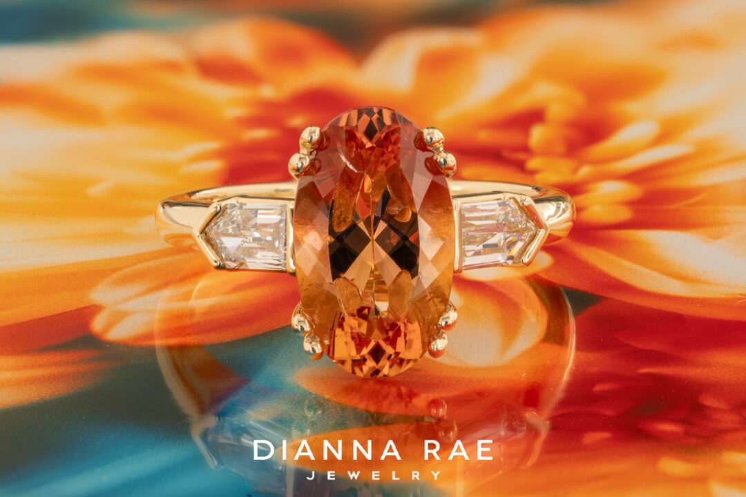 Imperial Topaz Ring with Diamond Side Stones