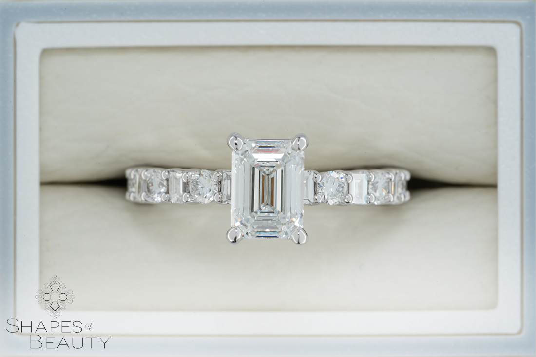 Joyful - Emerald and Various Shaped Accented Diamond Ring