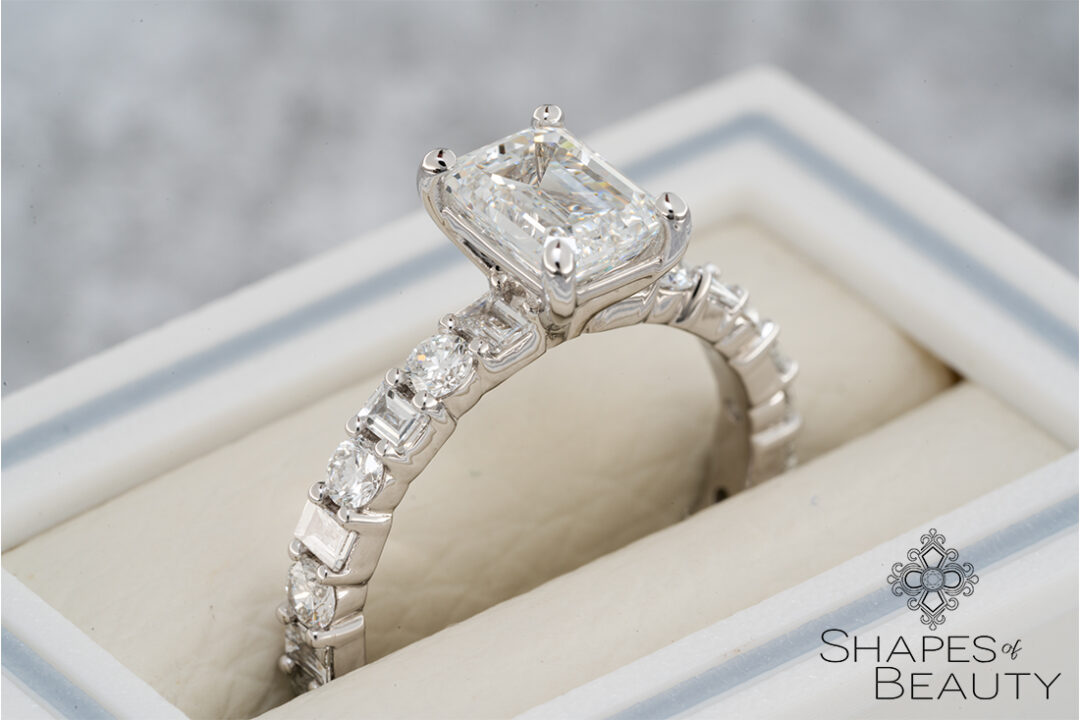 Joyful - Emerald and Various Shaped Accented Diamond Ring - Image 3