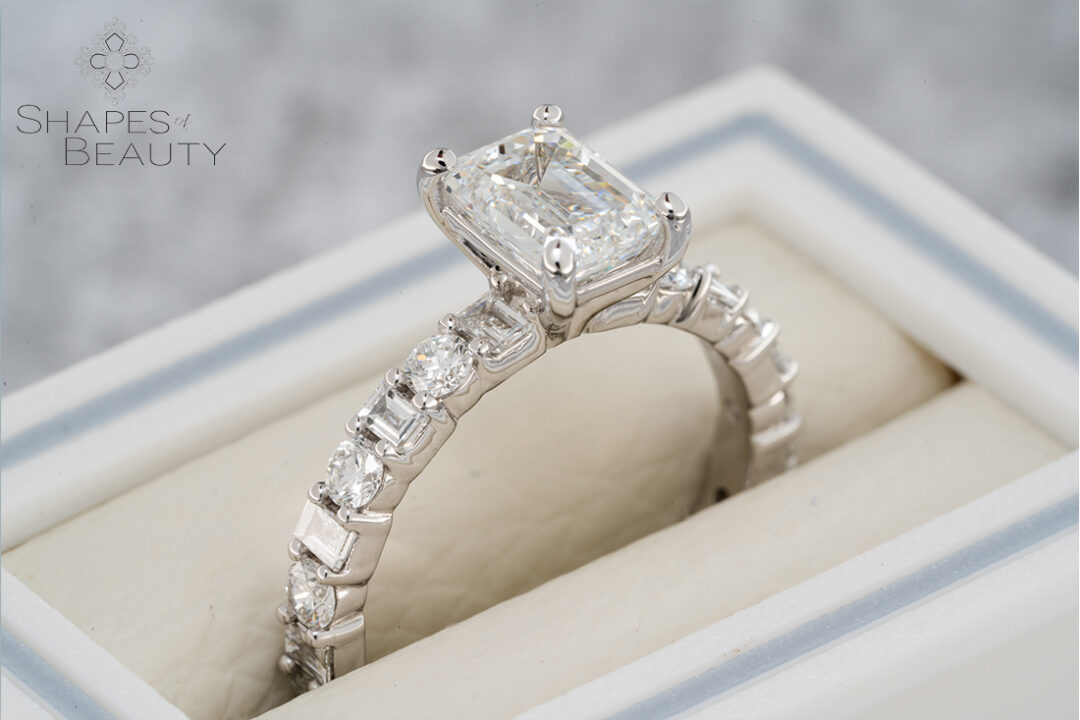 Joyful - Emerald and Various Shaped Accented Diamond Ring - Image 4
