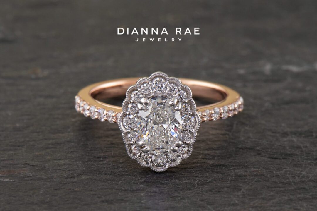 Magnolia Bloom - Two Tone Rose/White Gold Oval Engagement Ring with Diamond Accents - Image 3