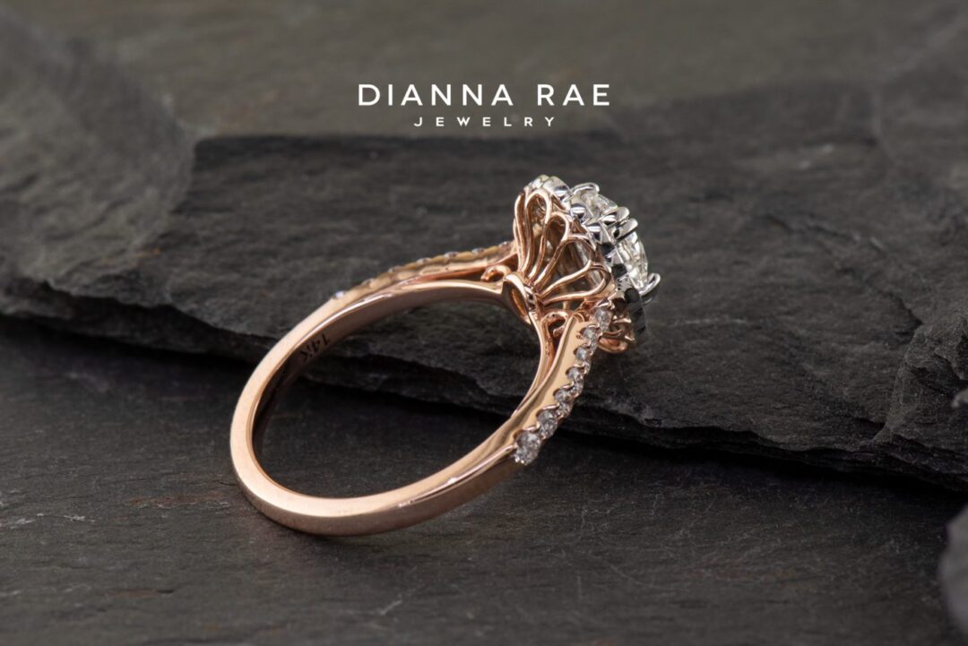 Magnolia Bloom - Two Tone Rose/White Gold Oval Engagement Ring with Diamond Accents - Image 2
