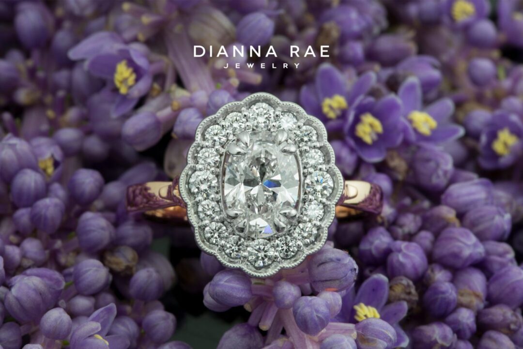 Magnolia - Two Tone Rose/White Gold Oval Scalloped Halo Engagement Ring - Image 3