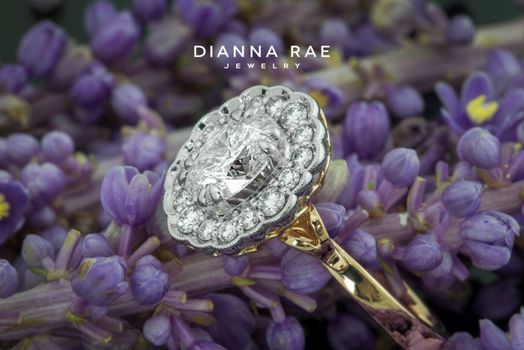 Magnolia - Two Tone Yellow/White Gold Oval Scalloped Halo Engagement Ring - Image 2