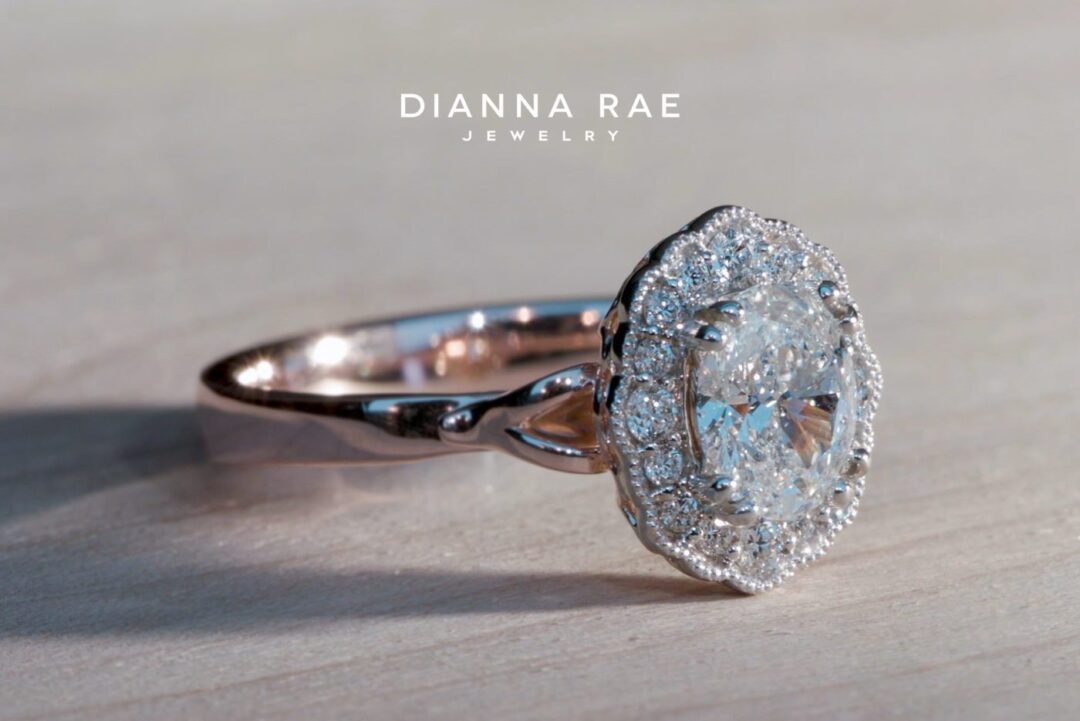 Magnolia - Two Tone Rose/White Gold Oval Scalloped Halo Engagement Ring - Image 2