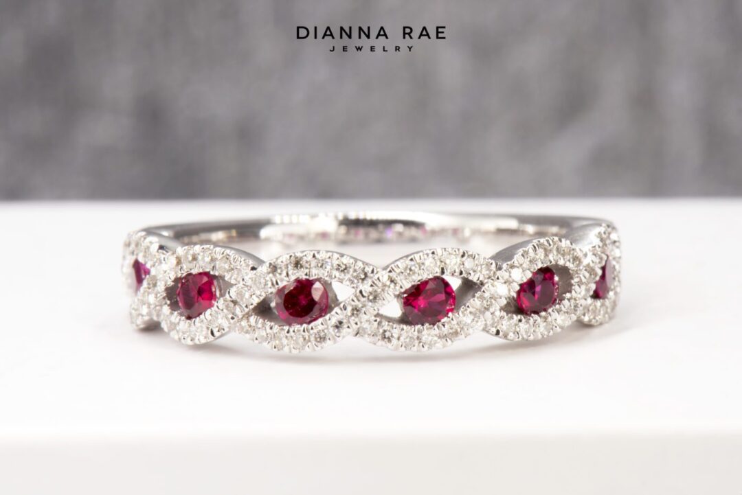 White Gold Ruby and DIamond Weave Band