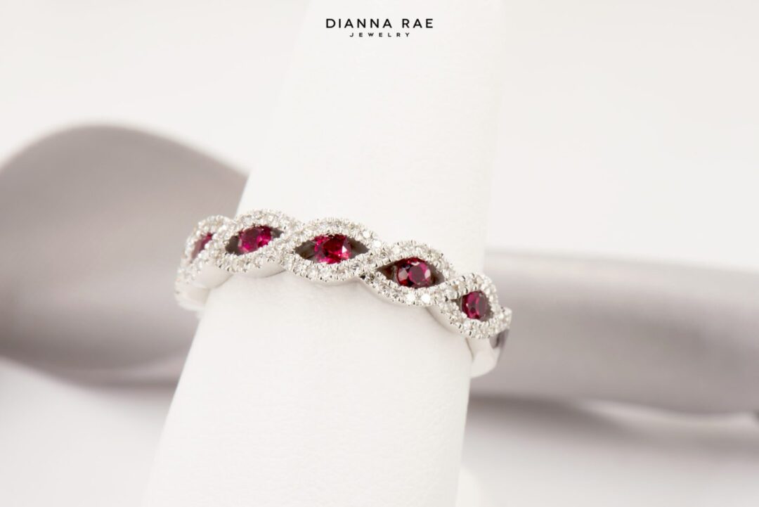 White Gold Ruby and DIamond Weave Band - Image 2