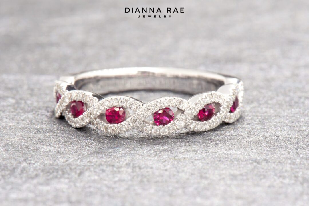 White Gold Ruby and DIamond Weave Band - Image 3