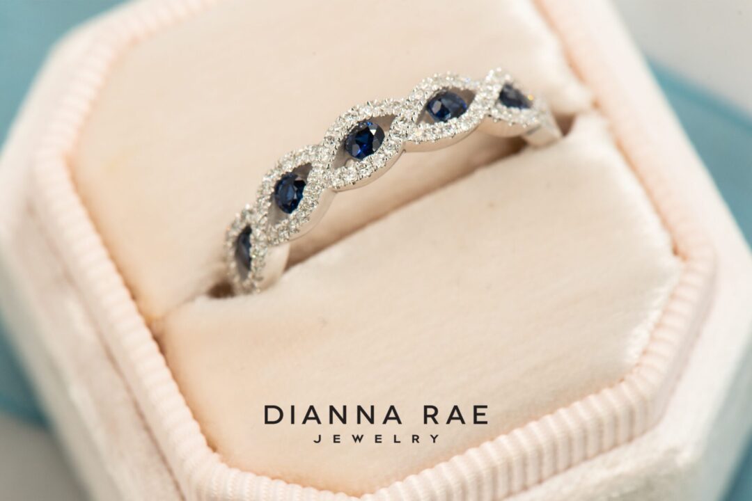 14k White Gold Sapphire & Diamond Twisted Band