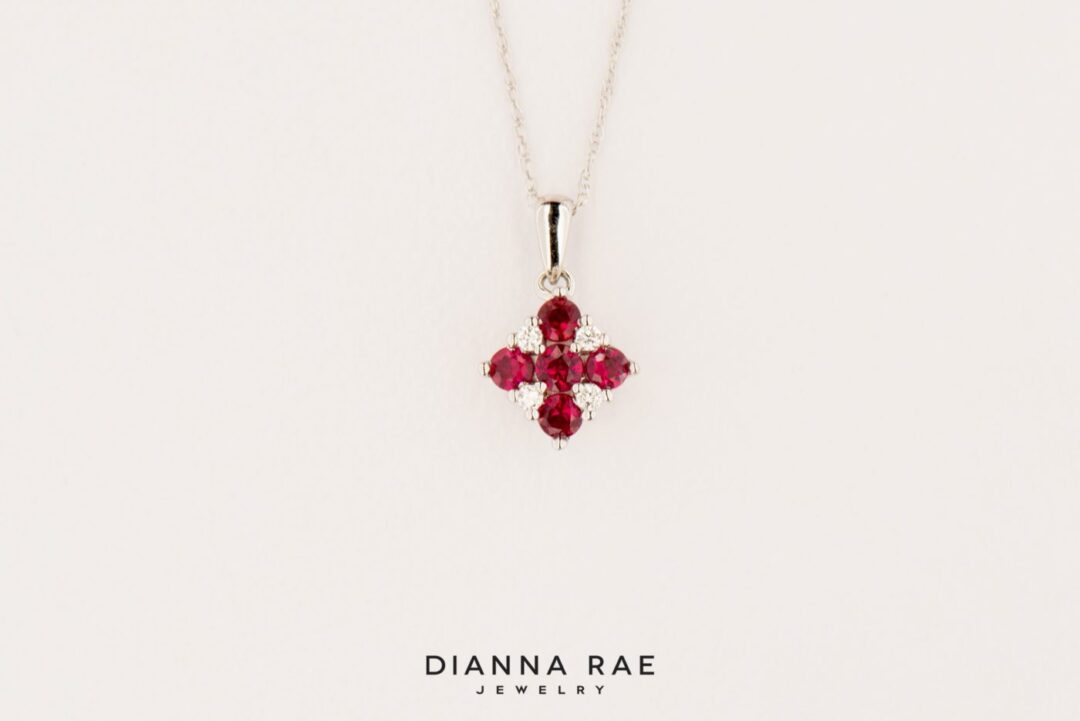 White Gold Ruby Cluster Pendant