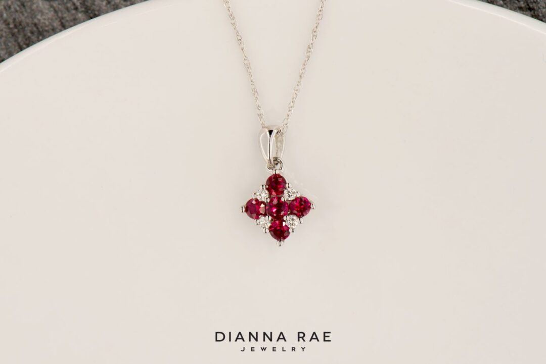 White Gold Ruby Cluster Pendant - Image 2