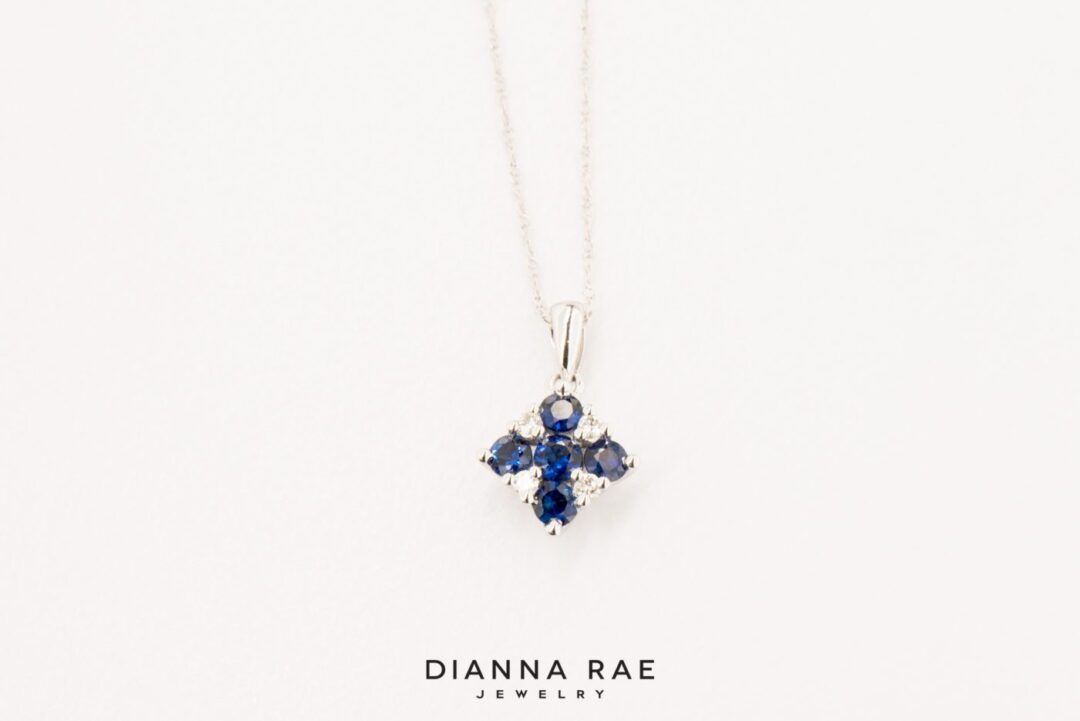 White Gold Sapphire Cluster Pendant - Image 2