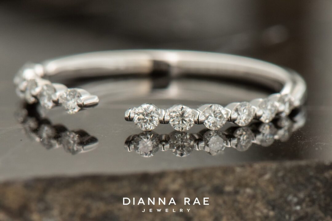 14k White Gold Shared Prong Open Diamond Wedding Band - Image 6