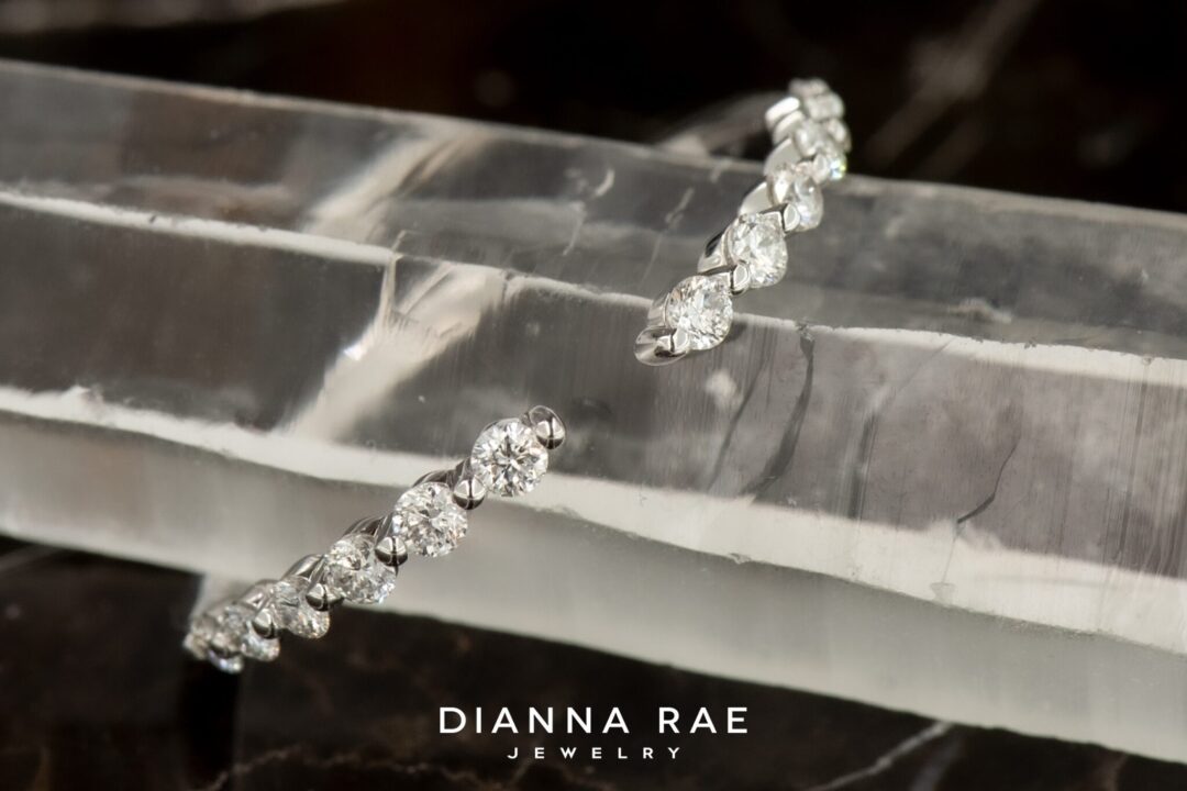 14k White Gold Shared Prong Open Diamond Wedding Band - Image 4