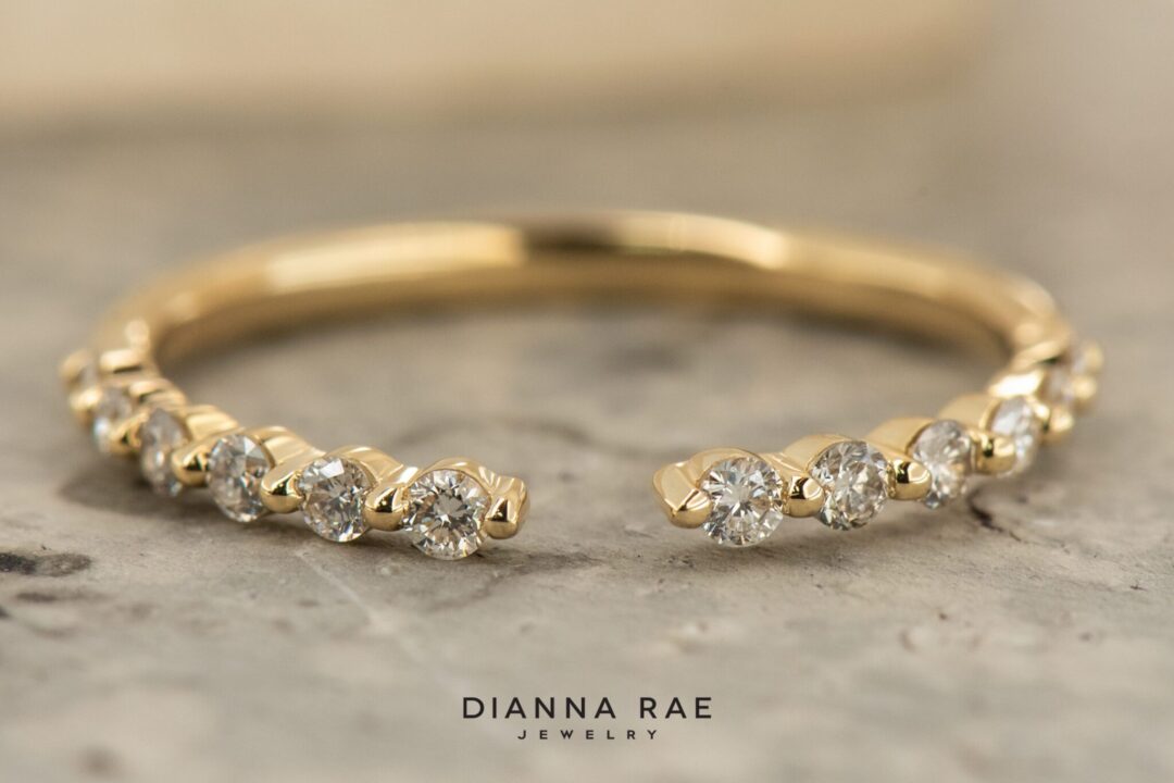 14k Yellow Gold Shared Prong Open Diamond Wedding Band