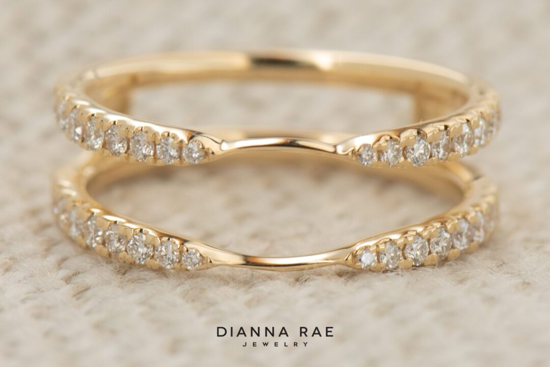 14k Yellow Gold Diamond Wedding Band Ring Guard - Image 4