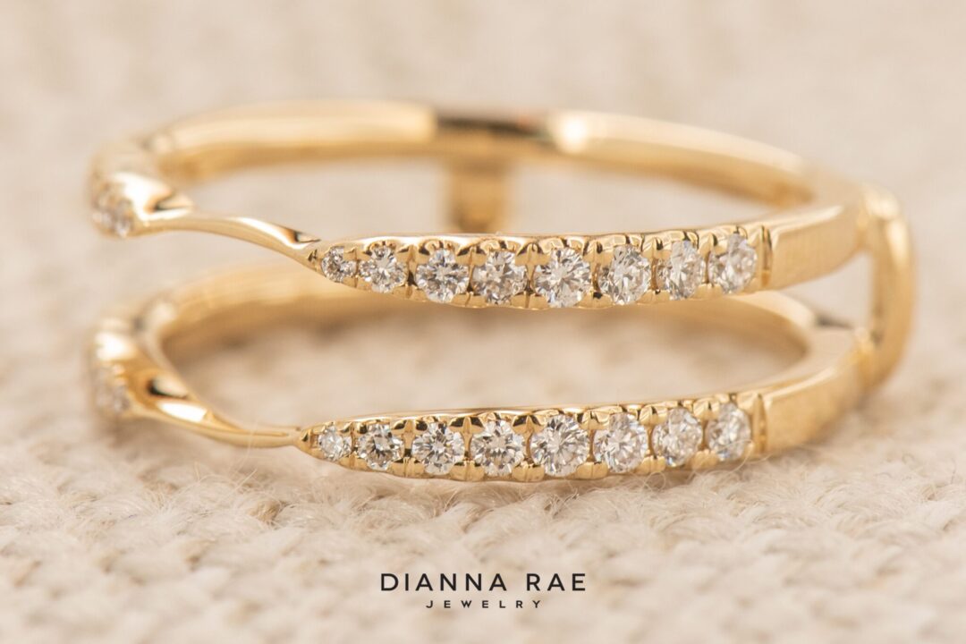 14k Yellow Gold Diamond Wedding Band Ring Guard - Image 5
