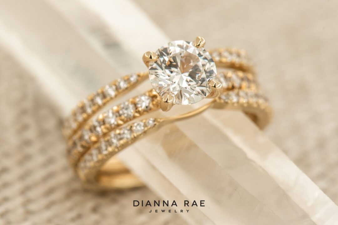 14k Yellow Gold Diamond Wedding Band Ring Guard - Image 6