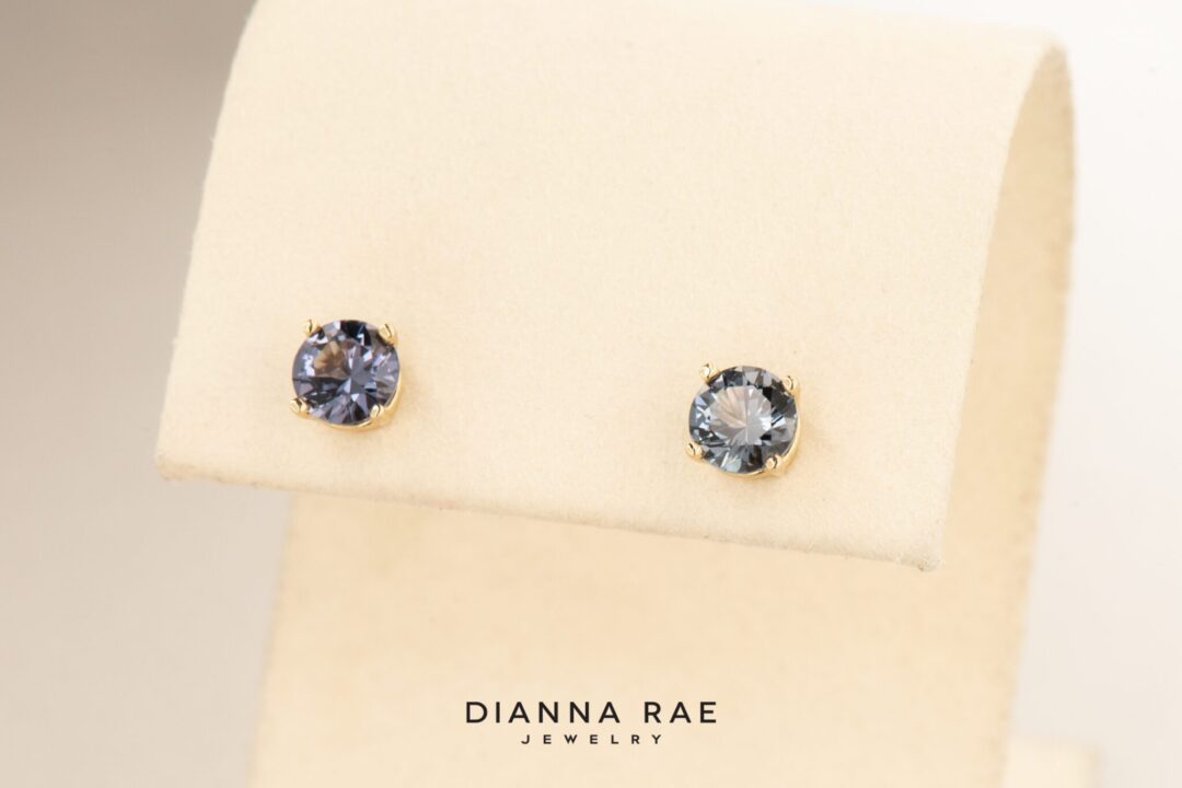 14k Yellow Gold 5mm Gray Spinel Studs - Image 2