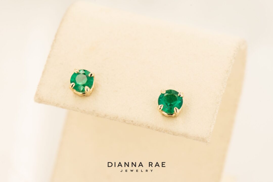 14k Yellow Gold Emerald Stud Earrrings - Image 2