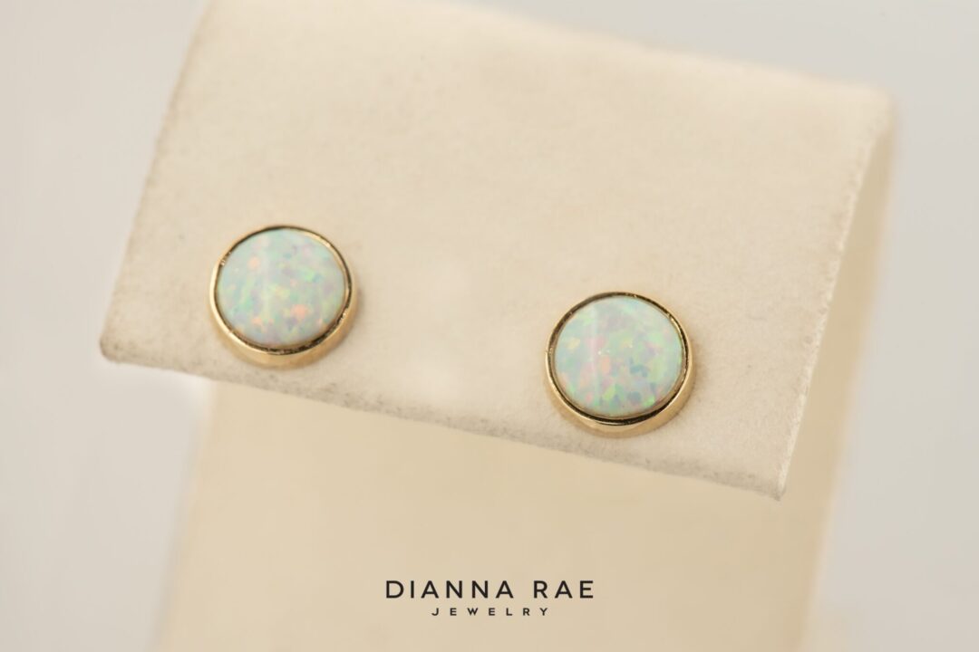 14k Yellow Gold Natural Opal Bezel Stud Earrings - Image 4