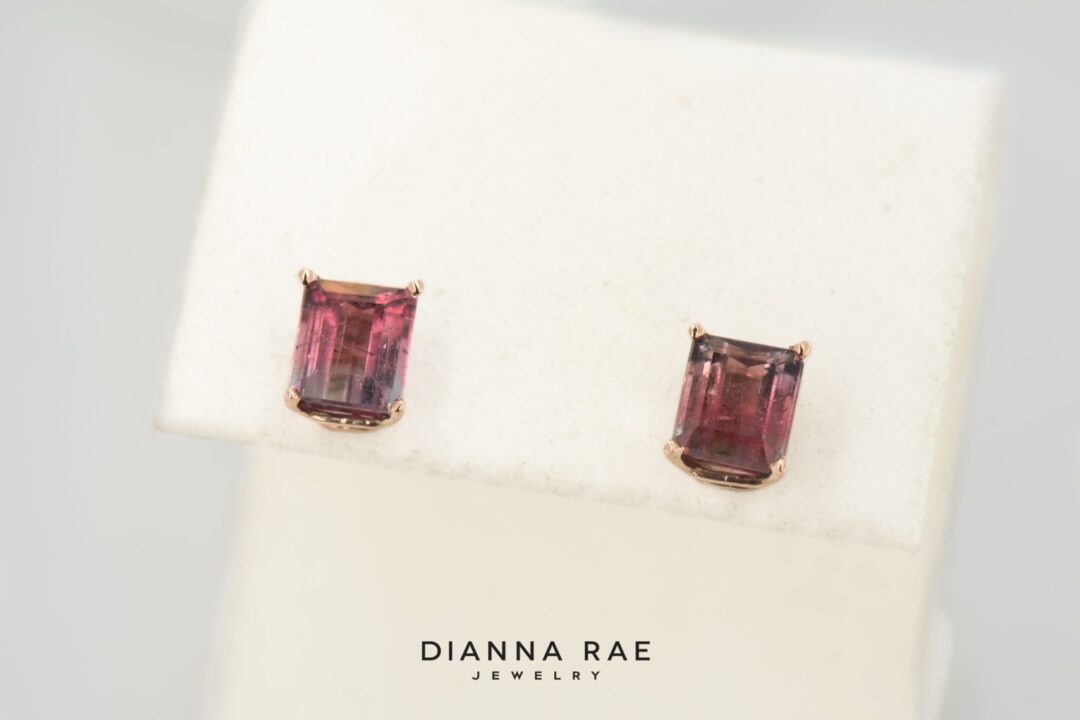 14k Rose Gold Watermelon Tourmaline Stud Earrings