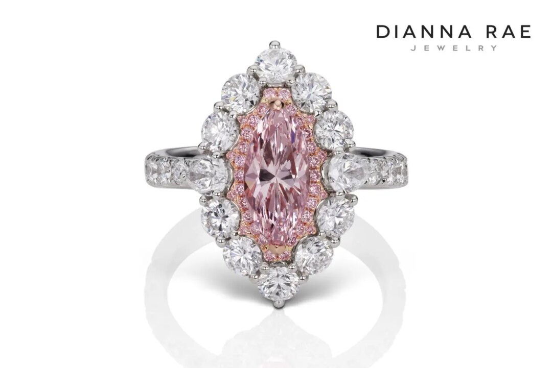 Couture Two-Tone Natural Color Pink Marquise Diamond Cocktail Ring - Image 3