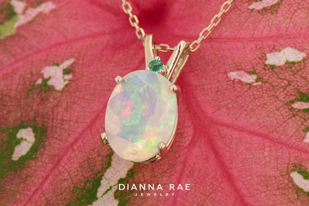 14k Yellow Gold Ethiopian Opal and Emerald Pendant