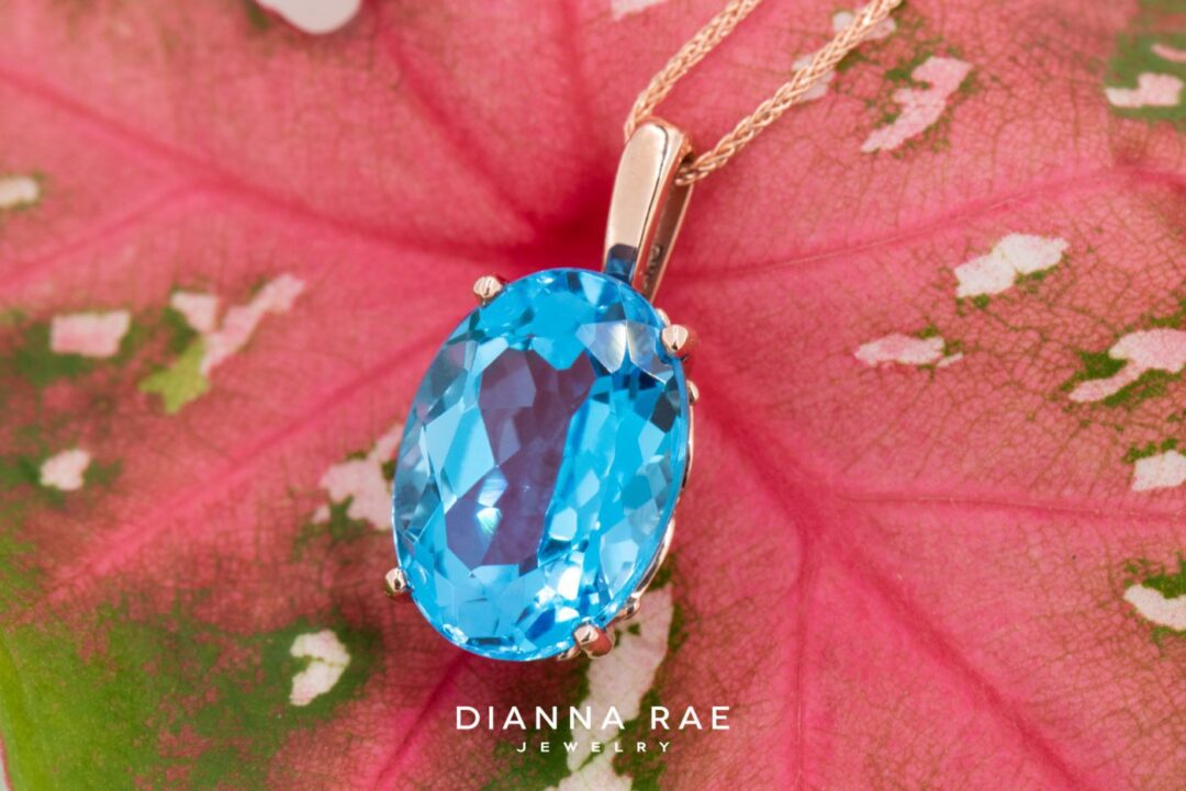 Rose Gold Vintage Inspired Swiss Blue Topaz Pendant