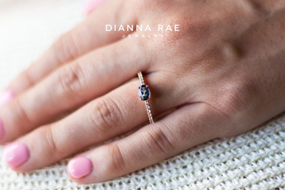 10K Rose Gold Oval London Blue Topaz and Lab Grown Diamond Ring - Image 4