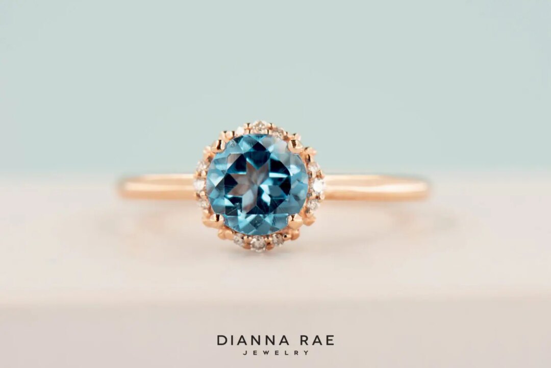 Rose Gold Swiss Blue Topaz Ring