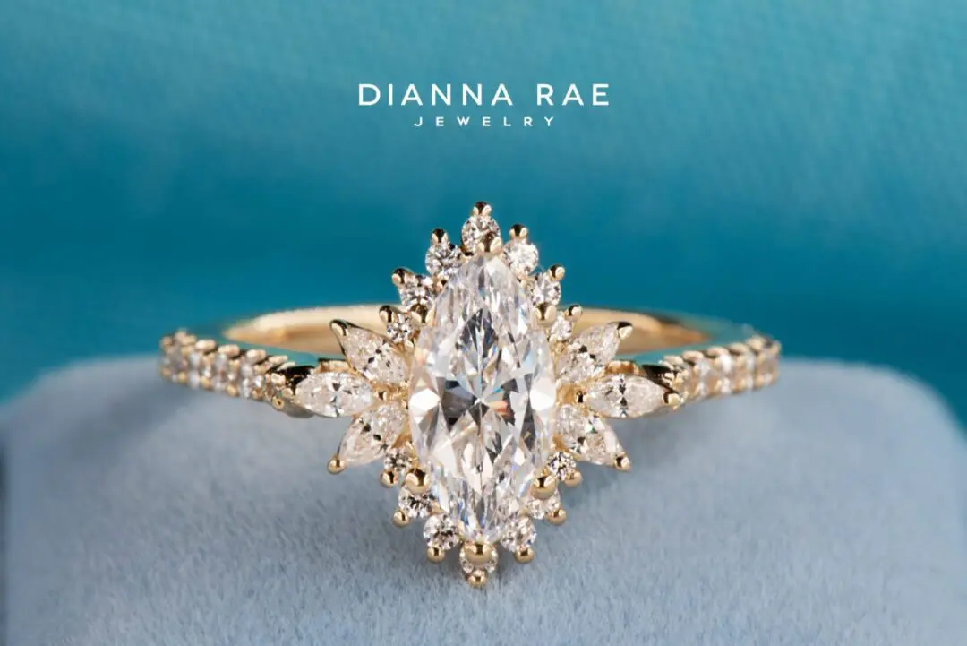 Orchid - Yellow Gold Marquise Vintage-Inspired Halo Engagement Ring - Image 4