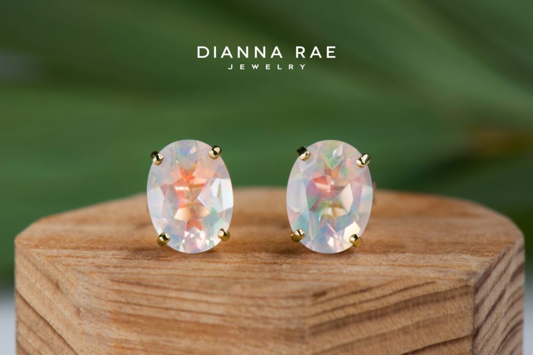 14kt Yellow Gold Oval Brazilian Opal Studs