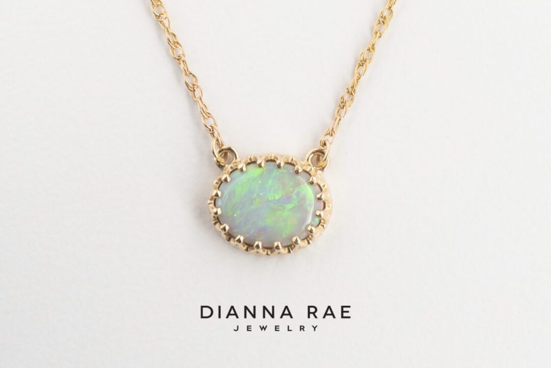 Yellow Gold Oval Opal Necklace