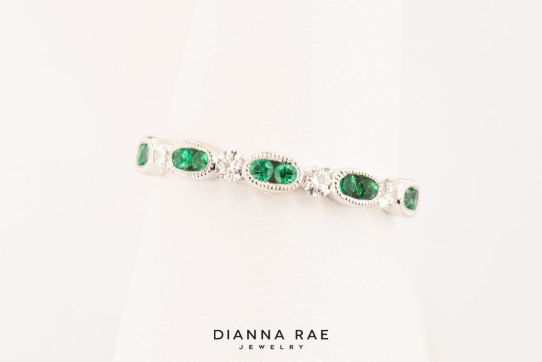 White Gold Emerald and Diamond Band - Image 2