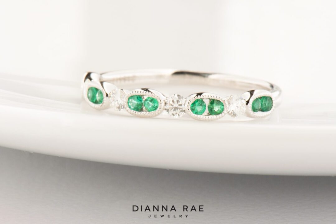 White Gold Emerald and Diamond Band