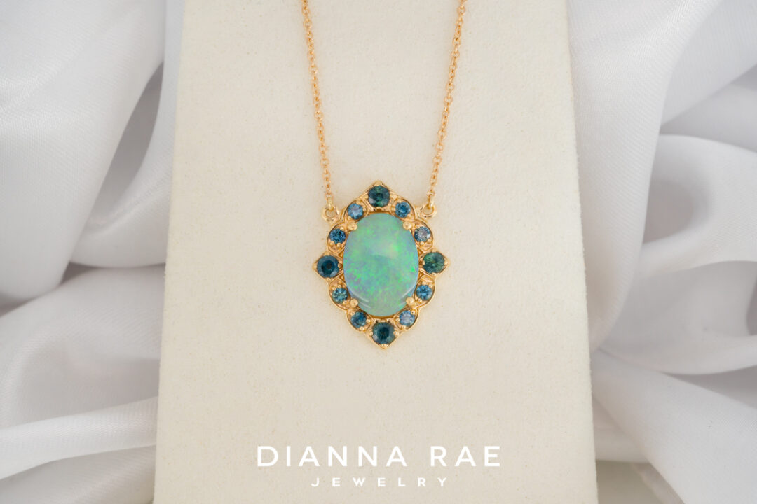 Oval Opal Pendant with Teal Sapphires