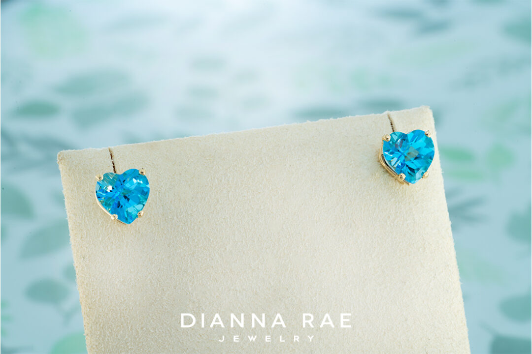 Heart Shaped Swiss Blue Topaz Studs