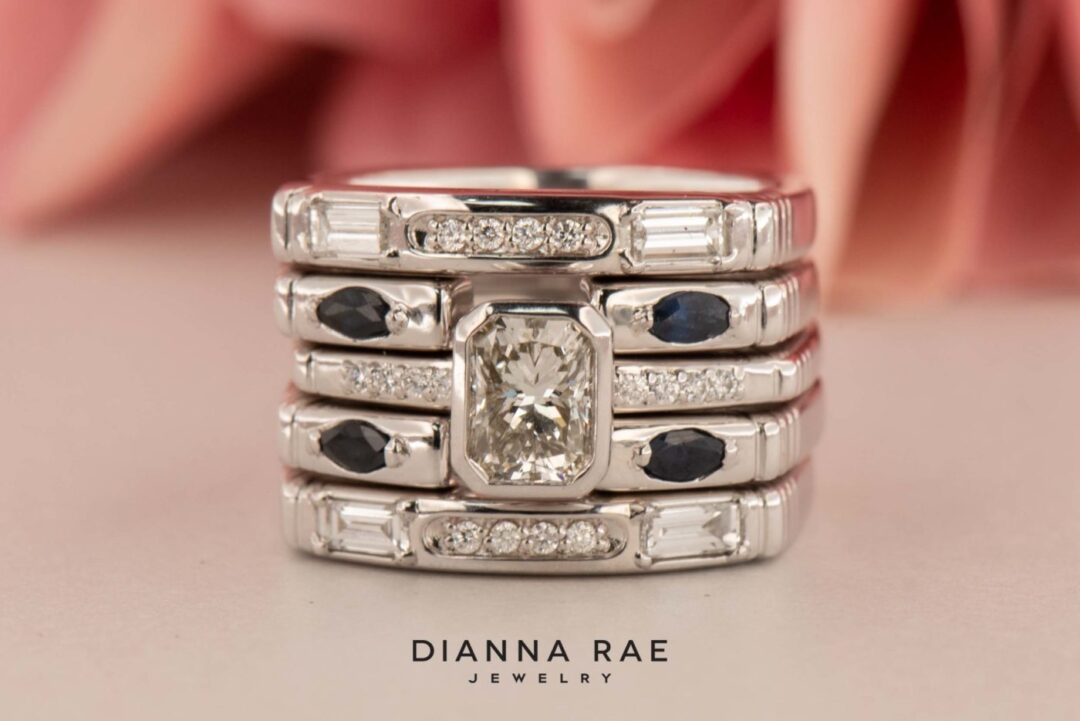 14k White Gold Wedding Set Stackables - Remount - Image 5