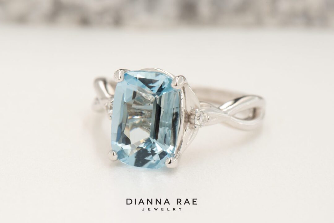 14kt White Gold Cushion Aquamarine and Diamond Accent Ring - Image 3