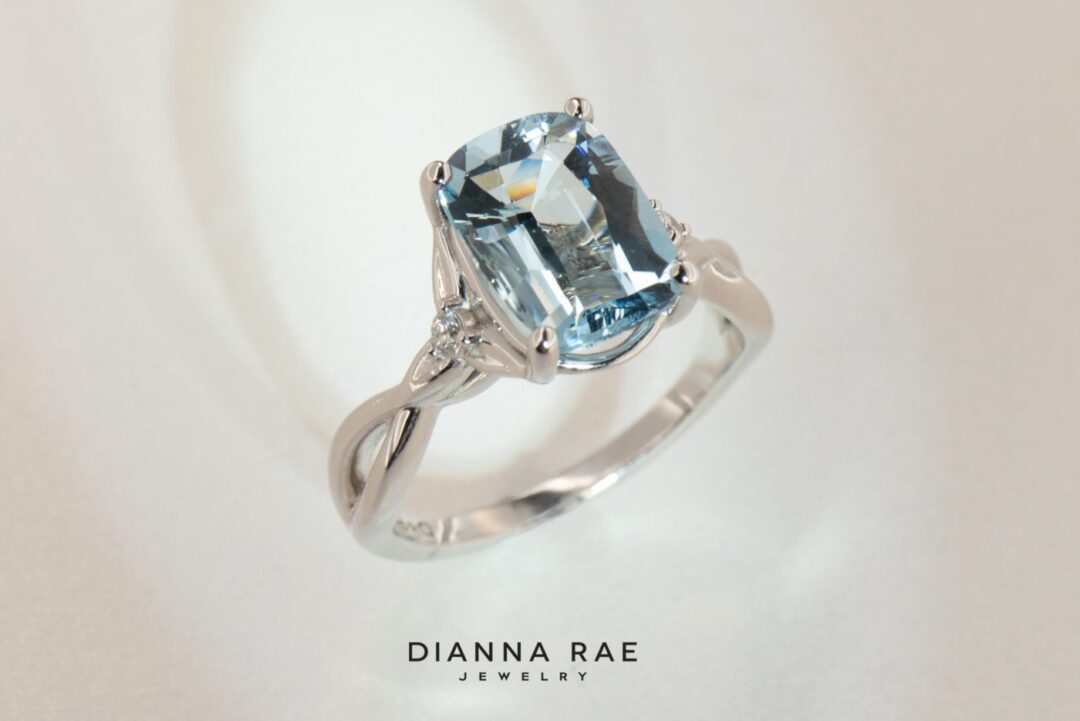 14kt White Gold Cushion Aquamarine and Diamond Accent Ring - Image 2