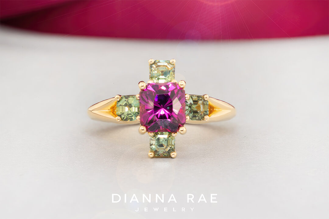 Umbalite Garnet Ring with Green Sapphires
