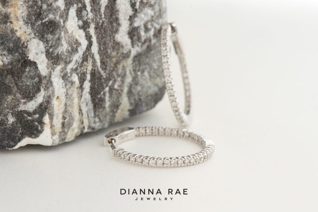 14kt White Gold In & Out 1.14ctw Diamond Hoops