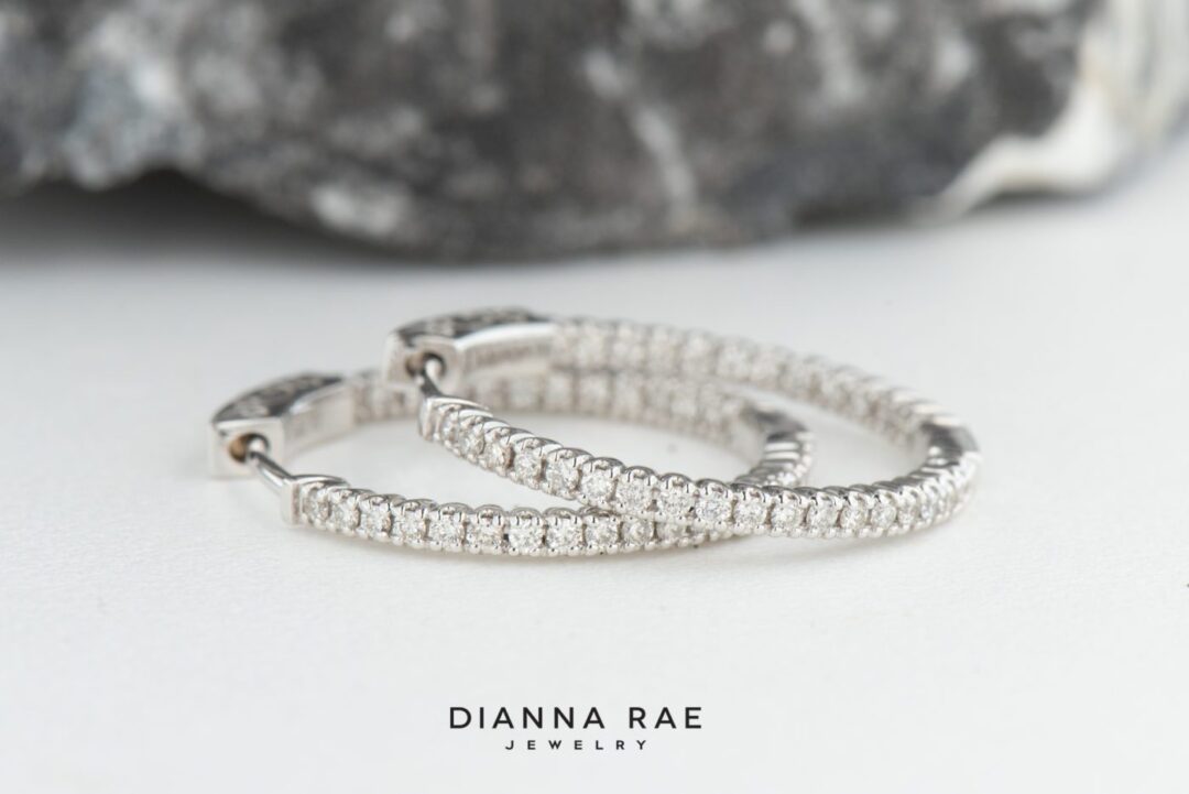 14kt White Gold In & Out 1.14ctw Diamond Hoops - Image 4